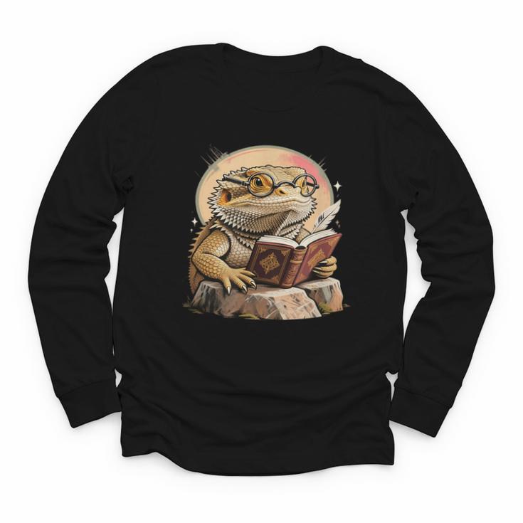 Nerdy Bearded Dragon Glasses Book Reading Youth Long Sleeve Tee