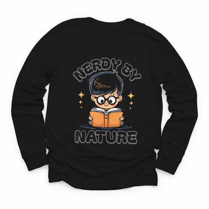 Nerdy By Nature Chibi Cute Book Lover Youth Long Sleeve Tee