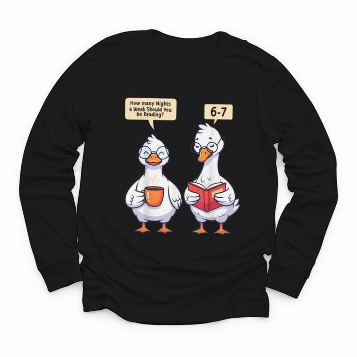 How Many Nights Reading Goose Book Lover Reader Youth Long Sleeve Tee