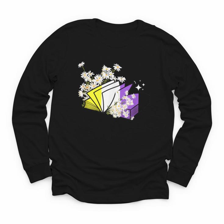 Non-Binary Book Lover Nonbinary Daisy LGBT Reading Pride Youth Long Sleeve Tee