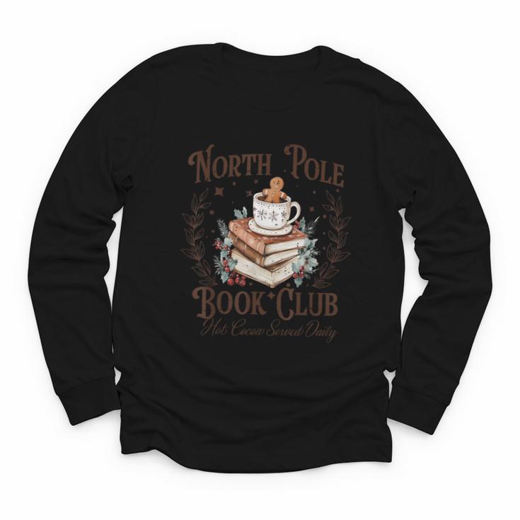 North Pole Book Club Hot Cocoa Served Daily Librarian Xmas Youth Long Sleeve Tee