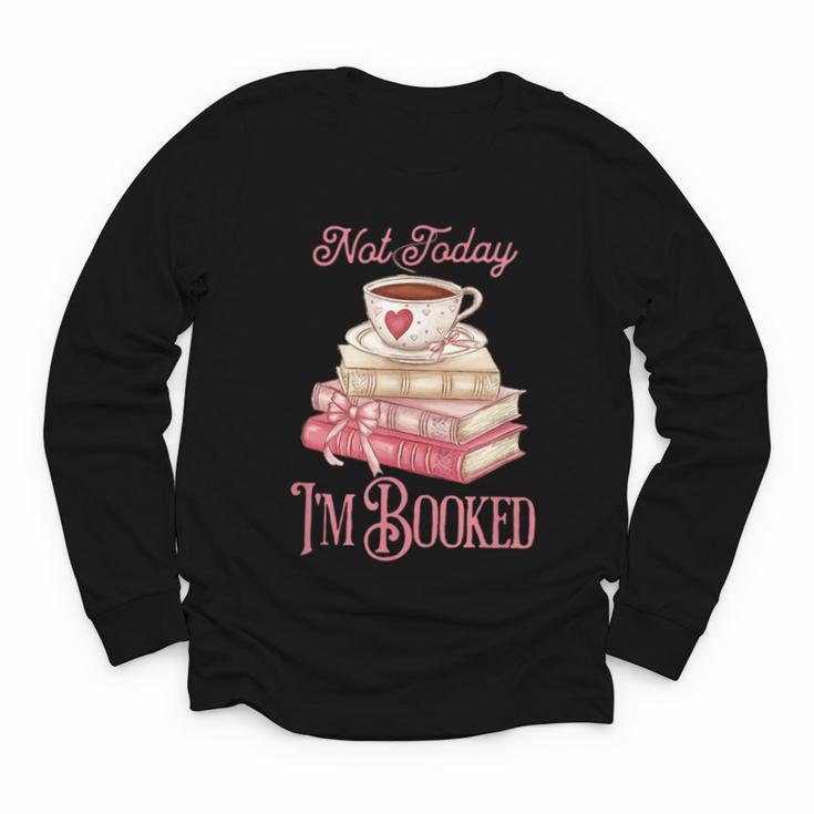Not Today I'm Booked Book Lover Book Stack Coquette Bow Youth Long Sleeve Tee