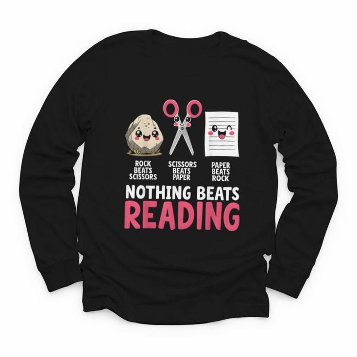 Nothing Beats Reading Rock Paper Scissors Book Lover Library Youth Long Sleeve Tee
