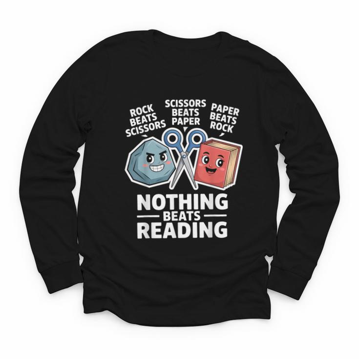 Nothing Beats Reading Rock Paper Scissors Book Lover Youth Long Sleeve Tee