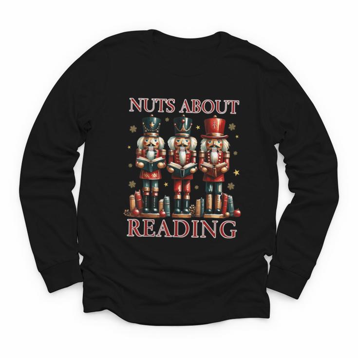 Nuts About Reading Nutcracker Reading Book Lover Christmas Youth Long Sleeve Tee