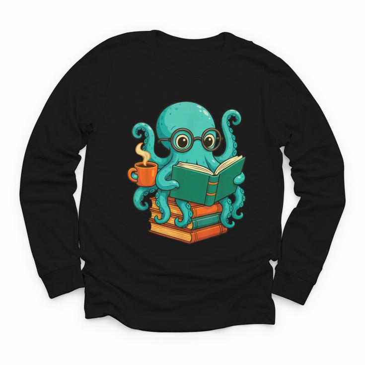 Octopus Reading Book Reading Bookworm Reader Youth Long Sleeve Tee