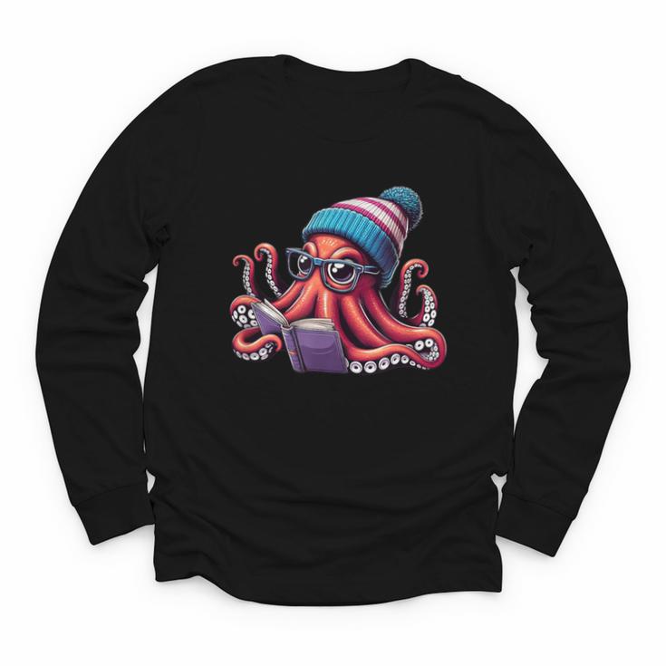 Octopus Reading Book Kraken Book Lover Youth Long Sleeve Tee
