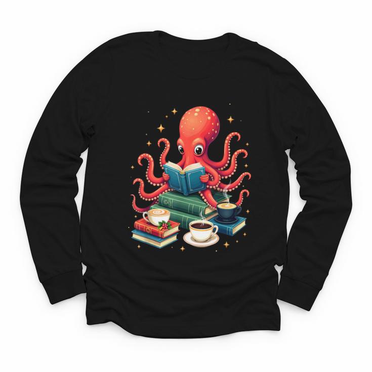 Octopus Reading Books Tea Coffee Youth Long Sleeve Tee
