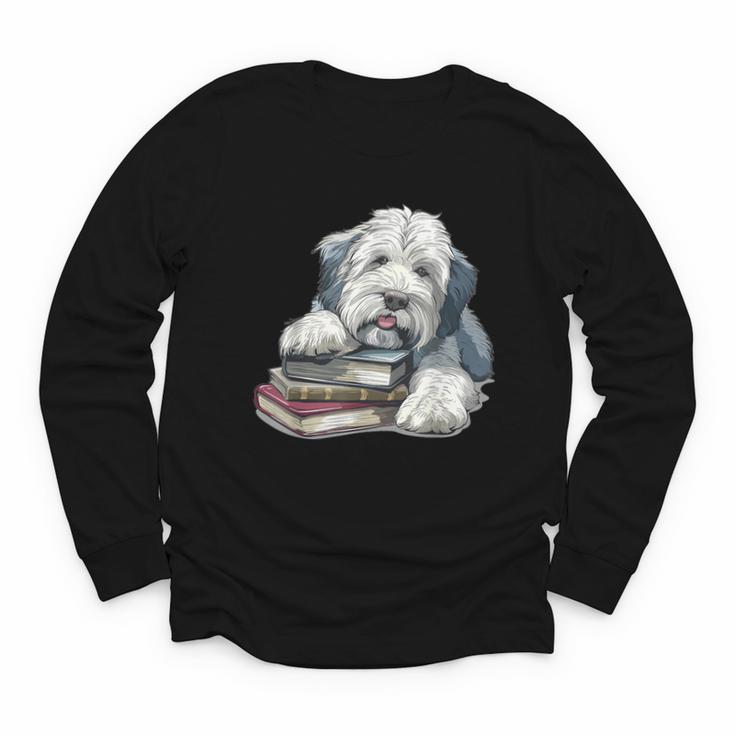 Old English Sheepdog Books Reading Dog Breed Graphic Youth Long Sleeve Tee