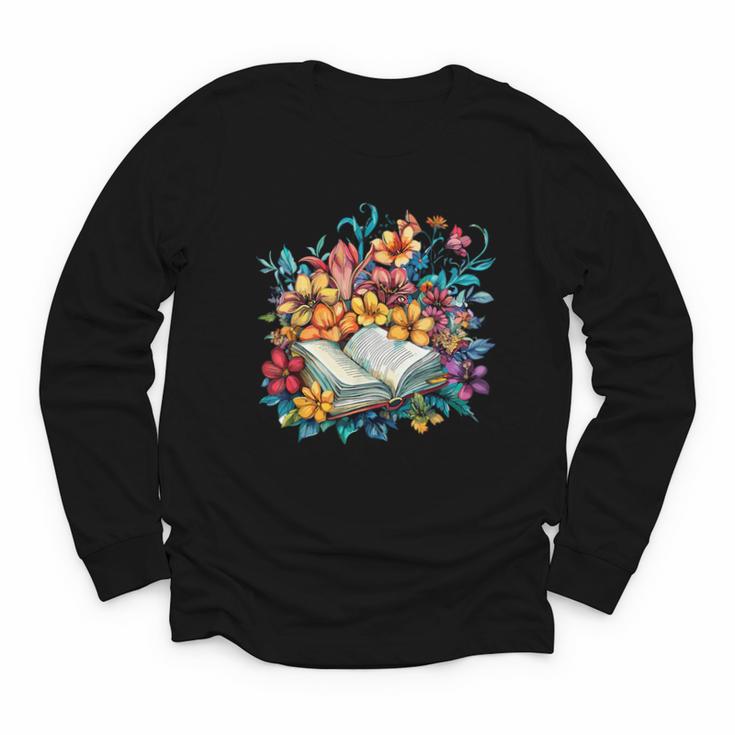 Open Book With Colorful Floral Reading Magic Youth Long Sleeve Tee