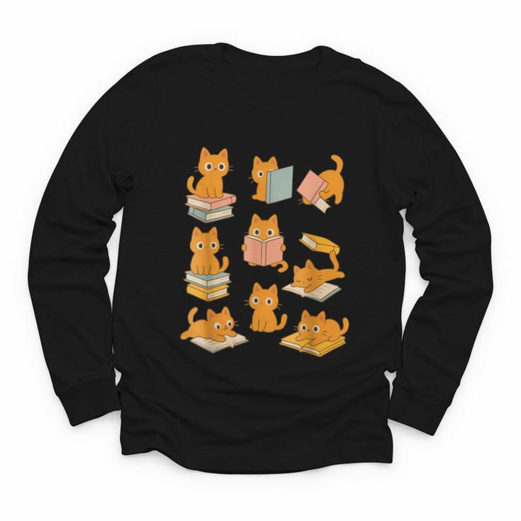 Orange Cats Reading Books Cat Lover Youth Long Sleeve Tee