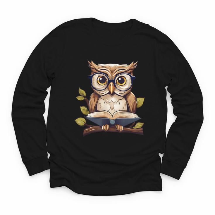 Owl Reading A Book Perched On A Branch Bookworm Youth Long Sleeve Tee