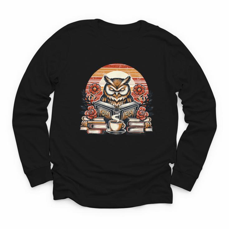 Owl Reading Books Book Library Bookworm Youth Long Sleeve Tee