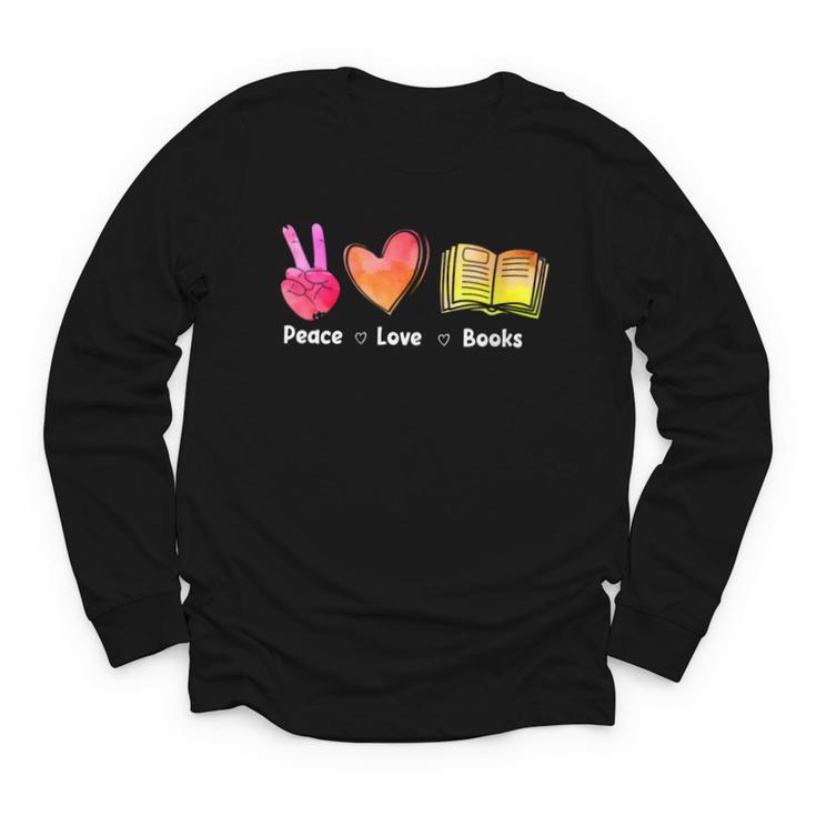 Peace Love Books Reader Librarian Library Book Youth Long Sleeve Tee