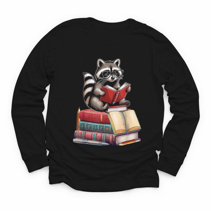 Raccoon Reading Books Matching Bookworm Readers Librarian Youth Long Sleeve Tee