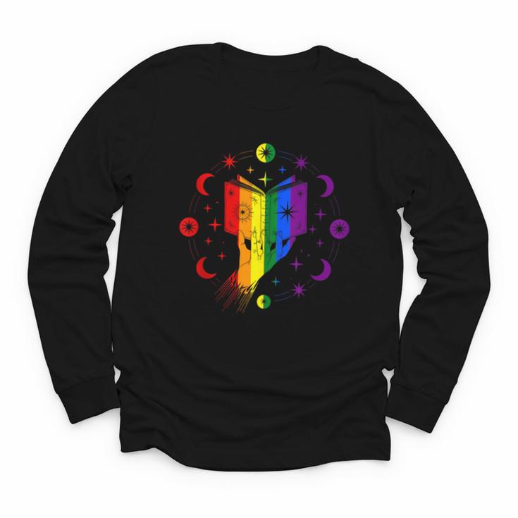 Rainbow Book With Stars And Moon Phases Gay Pride LGBT Youth Long Sleeve Tee