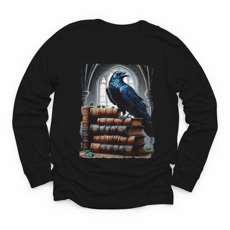 Raven On A Stack Of Books Wisdom Of Odin Youth Long Sleeve Tee