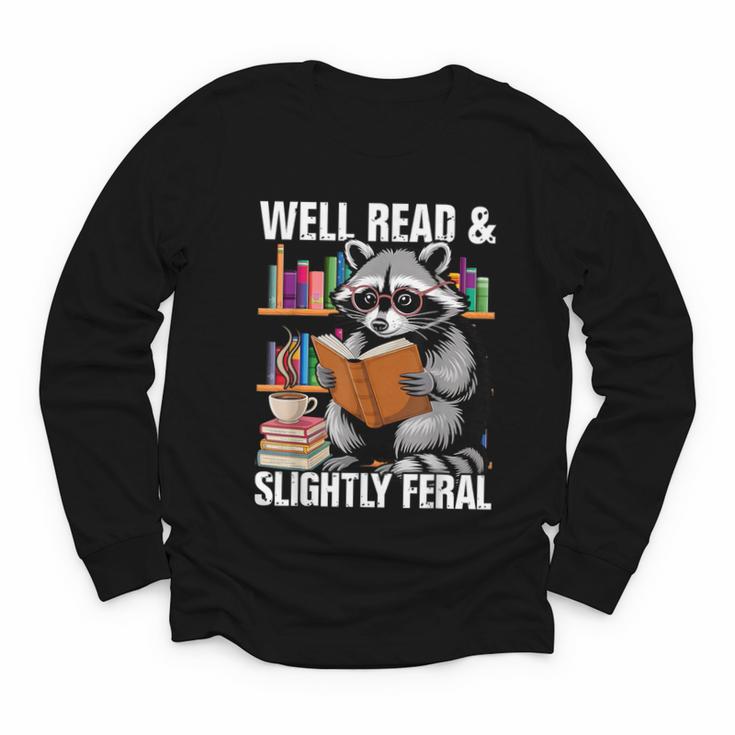 Well Read & Slightly Feral Raccoon Book Lover Graphic Youth Long Sleeve Tee