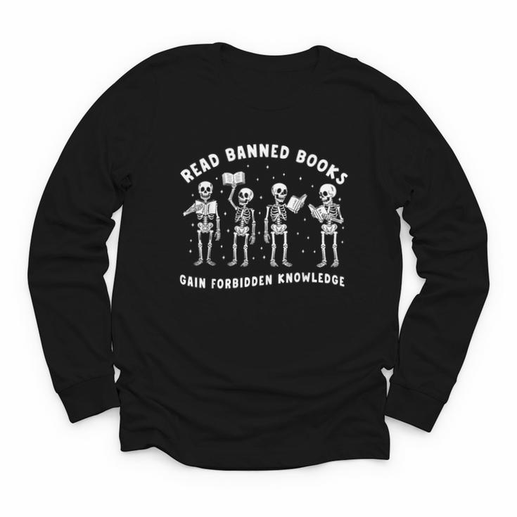 Read Banned Book Lover Forbidden Knowledge Reading Teacher Youth Long Sleeve Tee