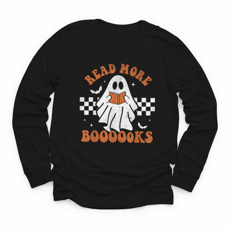 Read More Books Cute Ghost Reading Book Teacher Halloween Youth Long Sleeve Tee
