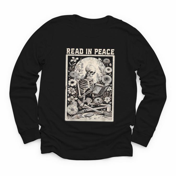Read In Peace Skeleton Book Lover Bookworm Book Youth Long Sleeve Tee