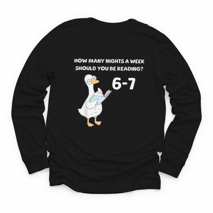 Reading 6-7 Silly Goose Read Books Bookish Bookworm Youth Long Sleeve Tee
