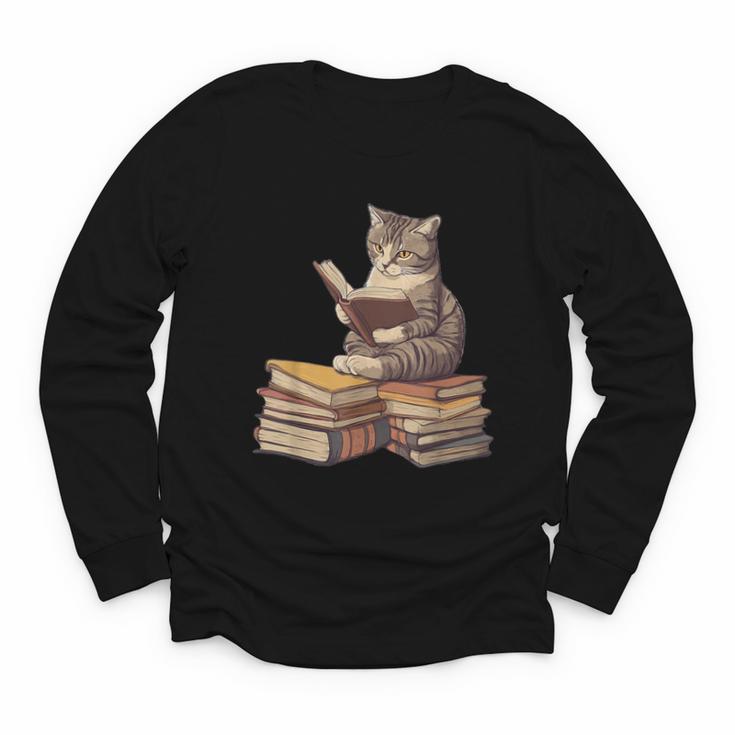 Reading Cat Book Lover Youth Long Sleeve Tee