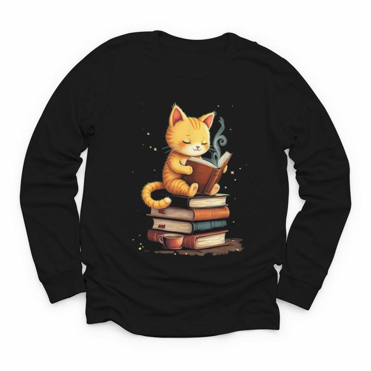 Reading Cat Books Cute Youth Long Sleeve Tee