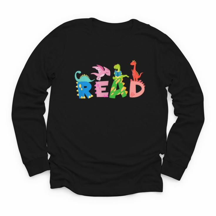 Reading Dinosaur T Rex Dino Book Lover Youth Long Sleeve Tee