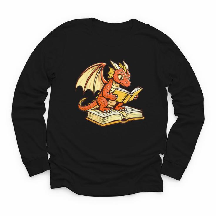 Reading Dragon Book Lover Bookworm Reader Youth Long Sleeve Tee