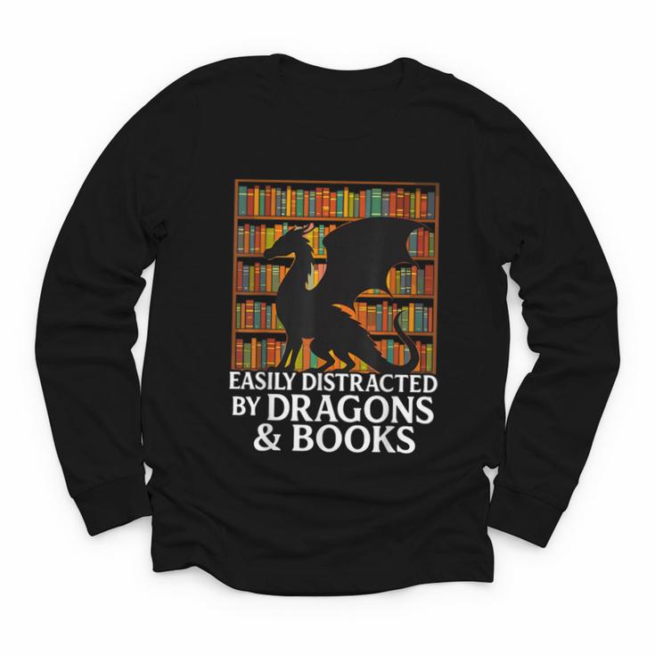Reading Dragon Easily Distracted By Dragons And Books Youth Long Sleeve Tee