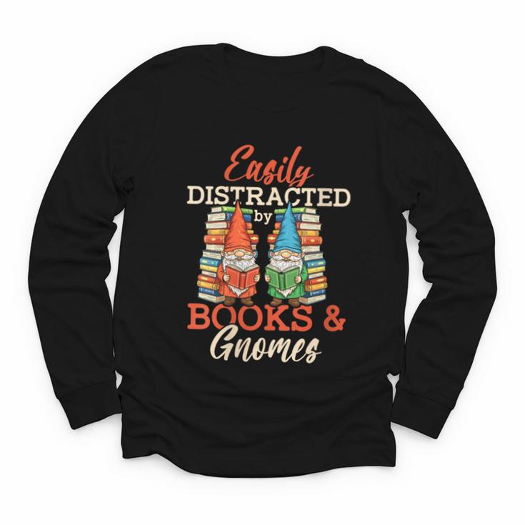 Reading Gnomes Cute Easily Distracted By Books And Gnomes Youth Long Sleeve Tee