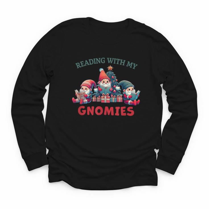Reading With My Gnomies Reading Book Christmas Youth Long Sleeve Tee