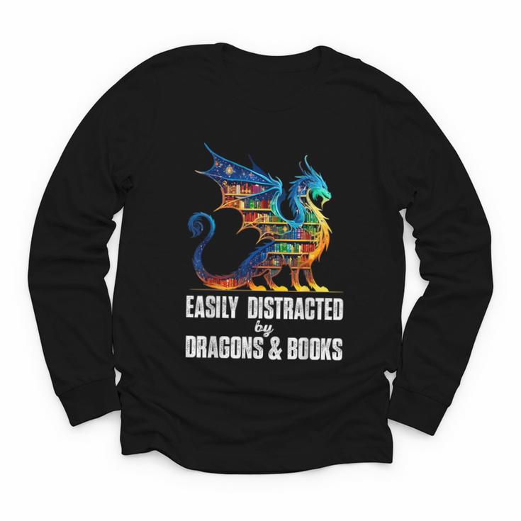 Reading Lover Easily Distracted By Dragons And Books Dragon Youth Long Sleeve Tee
