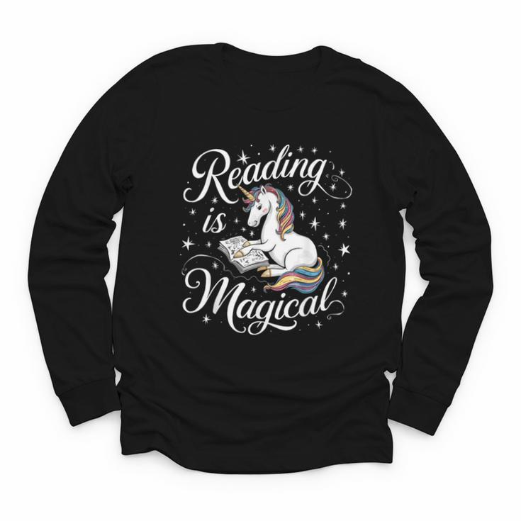 Reading Is Magical Unicorn Book Lover Fantasy Kids Youth Long Sleeve Tee