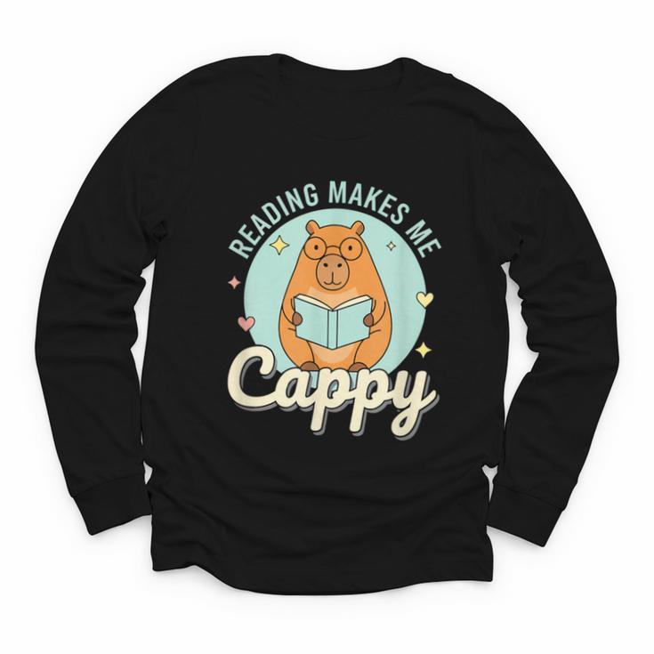 Reading Makes Me Cappy Bookworm Capybara Book Reading Youth Long Sleeve Tee