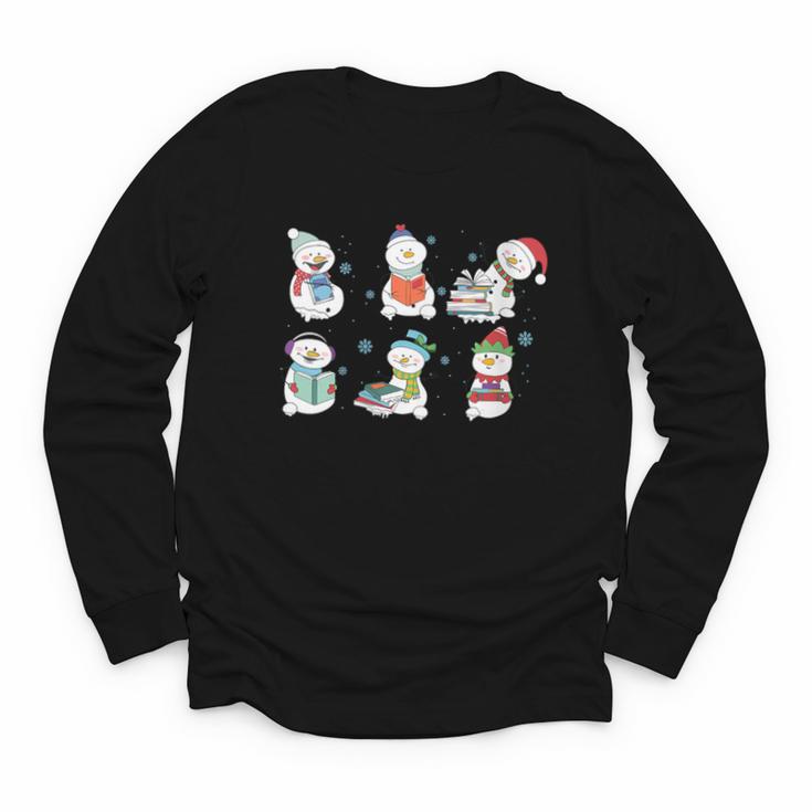 Reading Snowman Christmas Book Lovers Bookworm Librarian Youth Long Sleeve Tee