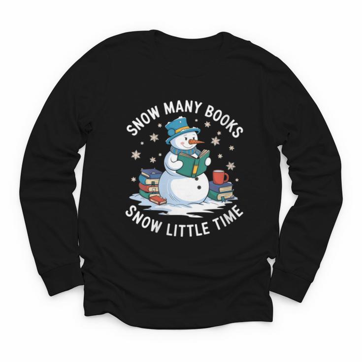 Reading Snowman So Many Books Christmas Books Readers Youth Long Sleeve Tee