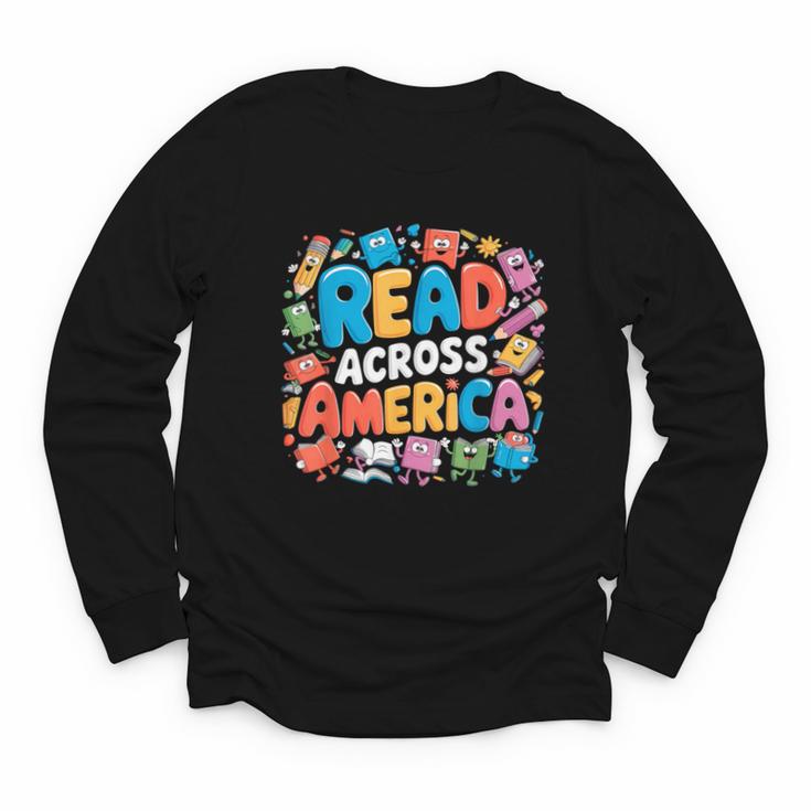 Reads Across Tee America Books Reader Reading Teacher Youth Long Sleeve Tee
