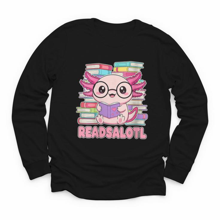Readsalotl Axolotl Reading Book Bookworm Youth Long Sleeve Tee