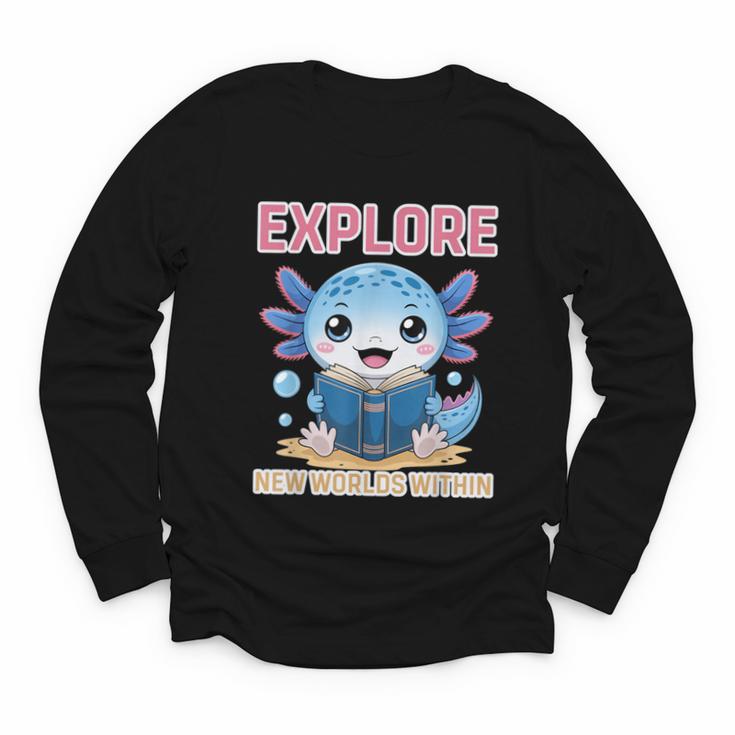 Readsolotl Kawaii Axolotl Book Lover Reading Youth Long Sleeve Tee