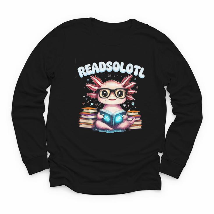 Readsolotl Pink Kawaii Axolotl Read Book Lover Reading Youth Long Sleeve Tee