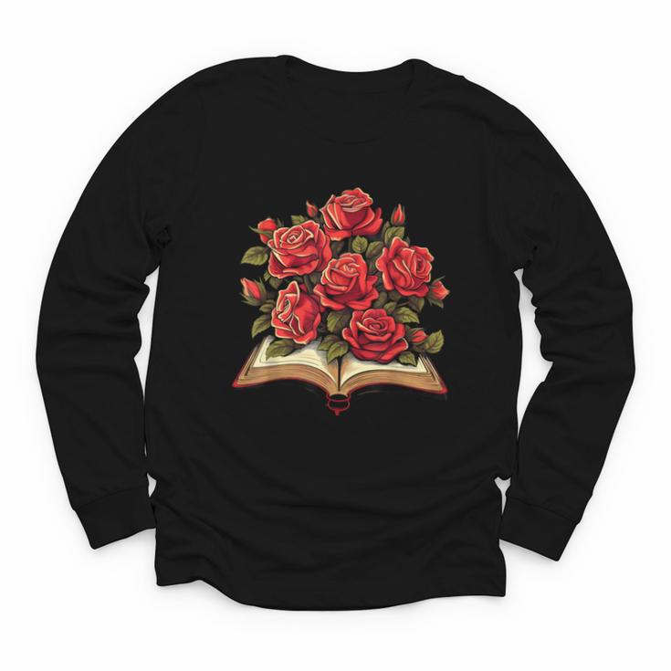 Red Roses Flowers Book Floral Youth Long Sleeve Tee