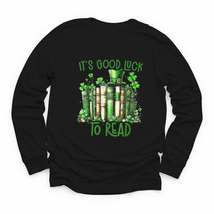 Retro Book Lucky Reading Teacher St Patrick's Day -Adults Small Cotton Blend Polyester Blend Short Sleeve Youth Long Sleeve Tee