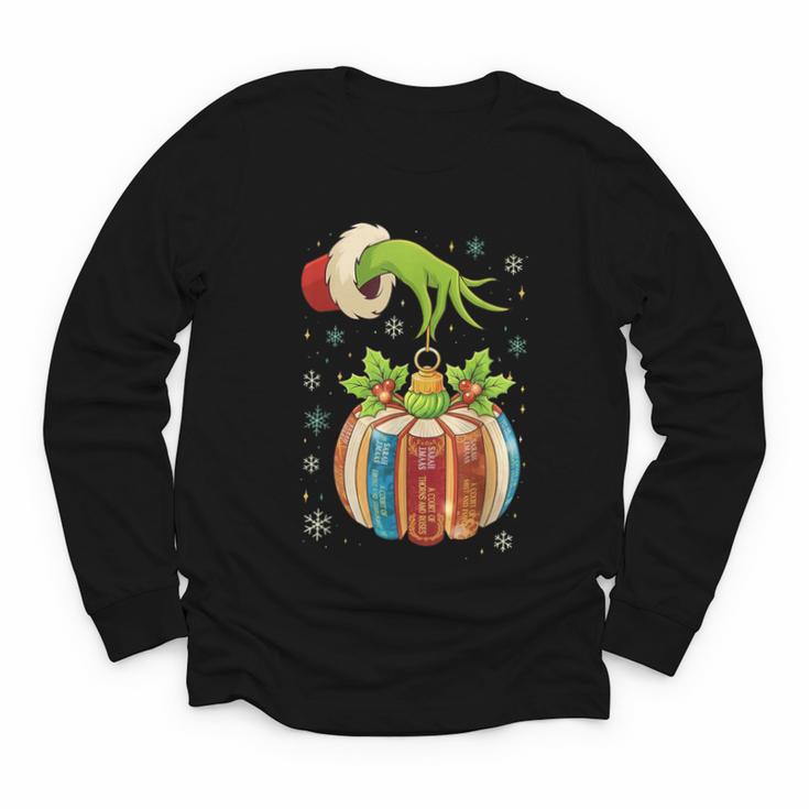 Retro Christmas Ornament Book Christmas Teacher Librarian Youth Long Sleeve Tee
