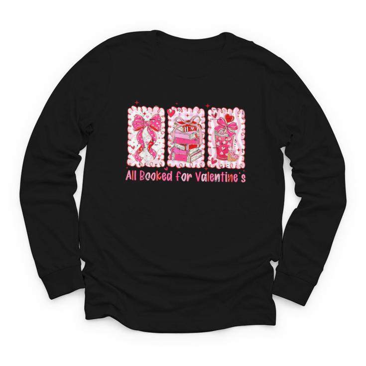 Retro Coquette Bow All Booked For Valentines Book Lover Cute Youth Long Sleeve Tee