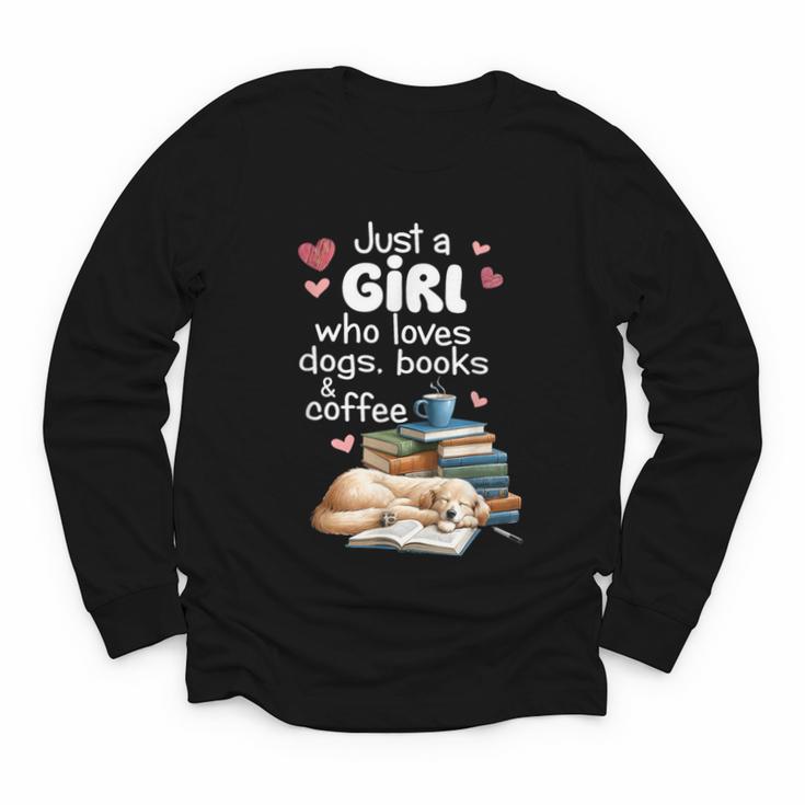 Retro Just A Girl Who Love Dogs Books And Coffee Bookworm Youth Long Sleeve Tee