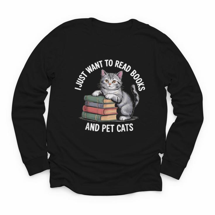 Retro I Just Want To Read Books And Pet Cats Youth Long Sleeve Tee