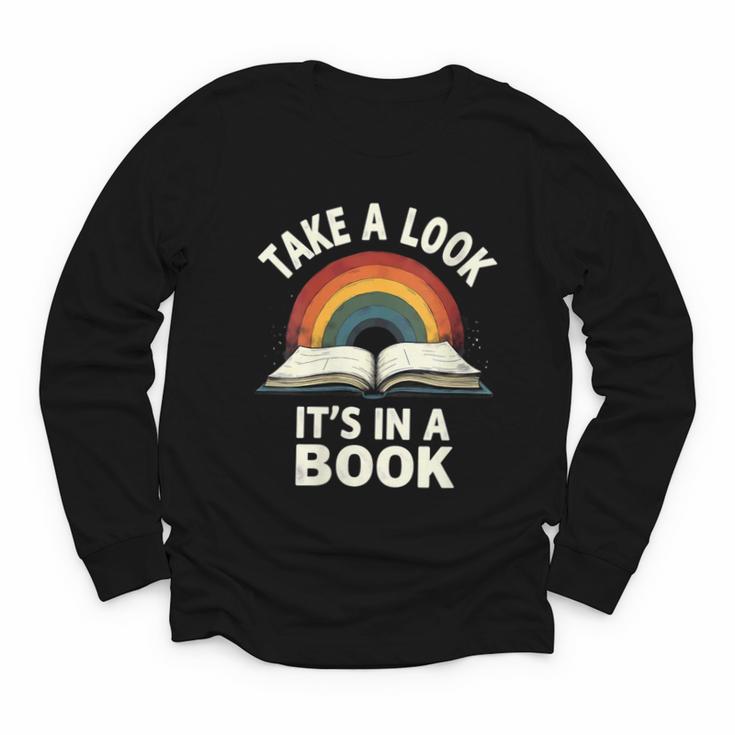 Retro Rainbow Take A Look It's In A Book Reading Youth Long Sleeve Tee