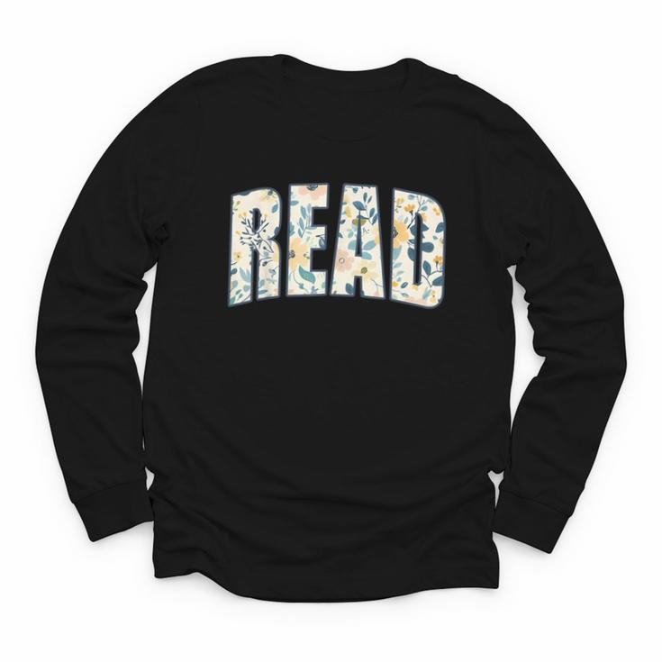 Retro Read Floral Reading Bookworm Librarian Book Lover Youth Long Sleeve Tee